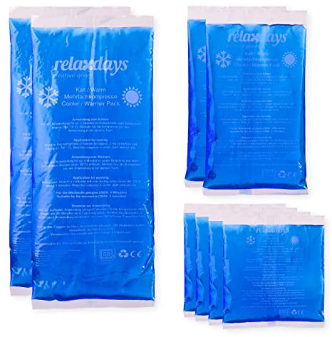 Relaxdays 16 x Kühlpads Gel im Set, Erste Hilfe, Kühlpacks wiederverwendbar, 3 Größen, Kalt-Warm Mehrfachkompressen Sport, blau