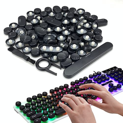 104 pezzi Round Punk Keycap pannello opaco, per tastiera da gioco meccanica (nero) con strumento di rimozione del cappuccio della chiave dell'estrattore della tastiera e spazzola per la pulizia