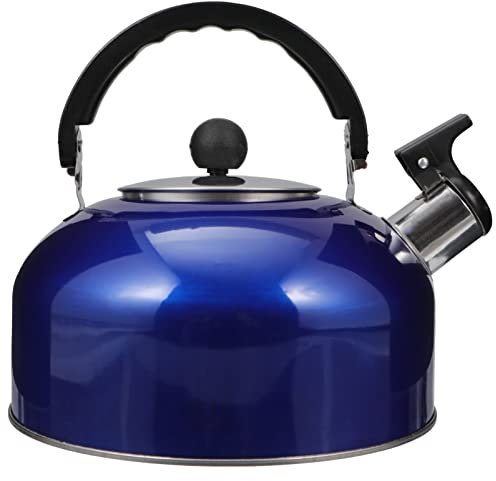 YARNOW Flötenkessel Wasserkocher Edelstahl Pfeifenkessel für Gasherd Induktionskocher Heißwasserkessel Nostalgie Wasserkessel Zuhause Küche Büro Zubehör 3L Blau