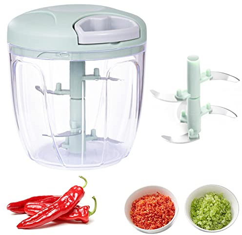 Hachoir Oignon Manuel, Hachoir Ail 900ml De 5-Lames, Pour Oignon Salade,Pesto, Persil, Saucisson/Machine à Couper Noix, Vanille, Legumes, Salade & Fruit (Vert)