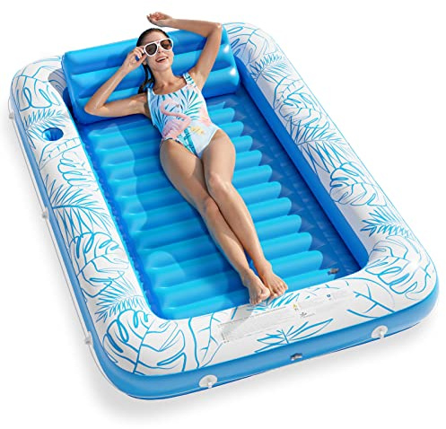 Inflatable Tanning Pool Lounger Float - Jasonwell 4 in 1 Sun Tan Tub Sunbathing Pool Lounge Raft Floatie Toys Water Filled Tanning Bed Mat Pad for Adult Blow Up Kiddie Pool Kids Ball Pit Pool (L)