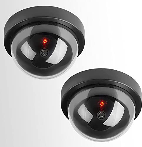 SENTRY 2x Imitation Dummy Dome CCTV Cameras Fake Realistic Outdoor or Indoor Security CCTV Camera Simulation With Flashing Red LED Light - Home Office Business Protection