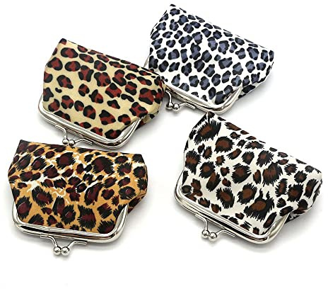 LUMoony Porte-Monnaie Femme Coin Purse Wallet 4Pcs Leopard Porte-Monnaie Femme Porte-Monnaie avec Fermeture à Clip Fermeture à clic Mini Porte-Monnaie Vintage Porte-Monnaie à Pince
