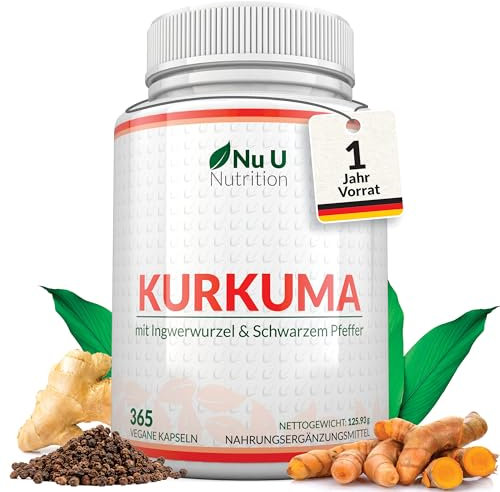 Curcuma 1520mg con Zenzero e Pepe Nero - 365 Capsule Vegane - Alto Dosaggio di Curcumina in Polvere - 95% di Curcuminoidi - Prodotto in Europa - Integratore di Nu U Nutrition