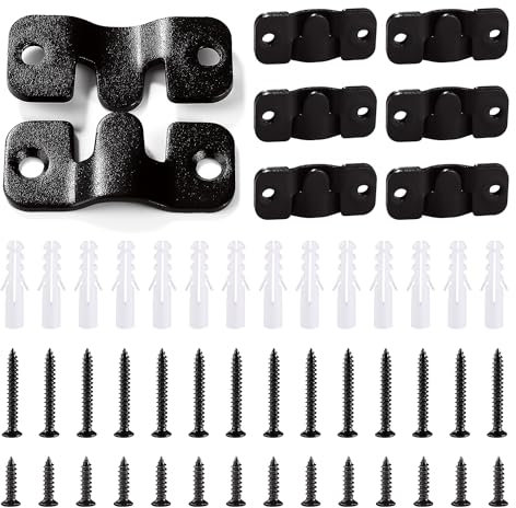 VooGenzek 14 Pièces Supports de Montage Encastrés, Boucle Quincaillerie Murale en Acier Inoxydable, Supports Encastrés pour Cadre Photo, Mural Cintre Photo, avec 28 Vis, Noir 44 x 19 mm
