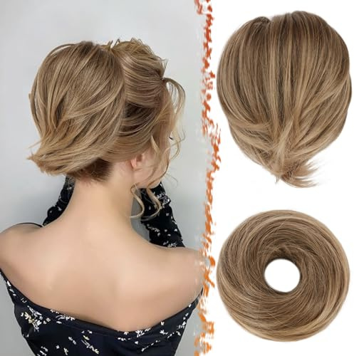 BARSDAR Chignon per Capelli Coda di Cavallo, Dritto Sintetica Corto Coda di Cavallo Bun Extension Capelli Elastico Marrone Capelli Chignon Scrunchie Posticci per Donne - Cenere Marrone Misto