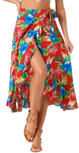 Allegra K Jupe portefeuille hawaïenne pour femme avec imprimé floral tropical et nœud à nouer soi-même
