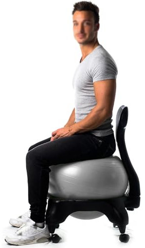 Innovz Silla con Pelota Silla con Pelota de Equilibrio Gris, Silla Rodante con Ruedas, Taburete Ergonomico Yoga Ball Chair, Adultos Adolescentes Estudiantes