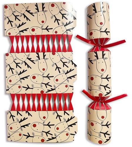 Volsha 10 Luxury Chritmas Crackers, 10 Hats 20 Strings Christmas Party Game Deer DIY Cracker Festive Seasonal (brown) (brown)