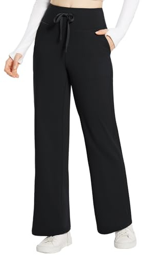 BALEAF Pantaloni della tuta da donna a gamba larga con tasche a vita alta pantaloni da yoga per le donne coulisse comodi pantaloni pigiama lounge, Nero , XXL