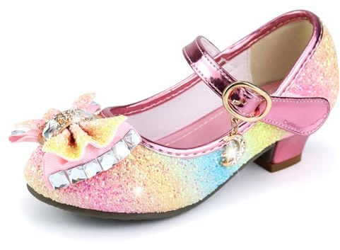 Mama Stadt Zapatos Dorados Fiesta Arcoiris, Tacones Rosa Fucsia Princesa Niña, Cenicienta EU34