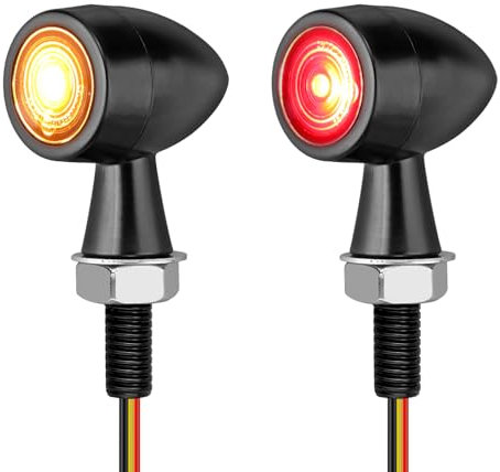 Justech 2pcs Motorbike Indicators Motorcycle Brake Lights E-Marked Motorcycle Mini LED Rear Bullet Turn Signal Lights Amber Red Light IP65 Waterproof M8 for Motorcycle Universal Harley Off Road