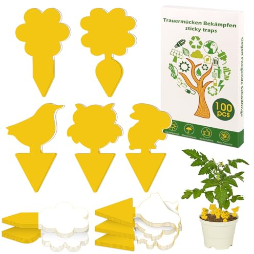 100 Piezas trampas cromaticas Amarillas, atrapamoscas Adhesivos,trampas para Moscas,Trampa atrapamoscas,Trampa Moscas Interior de trampas Adhesivas contra Mosquitos de luto para Plantas de Interior