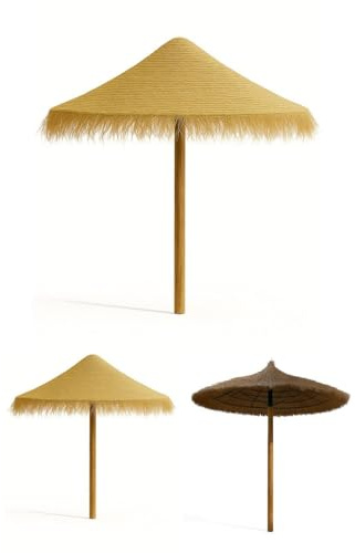 Jardin202 - Sombrilla Natural de Brezo o Esparto para Exterior | Playa, Chiringuitos, Jardín y Piscina | Artesanal | Parasol Tropical | Estructura reforzada y Resistente al Viento | Grande (Esparto)