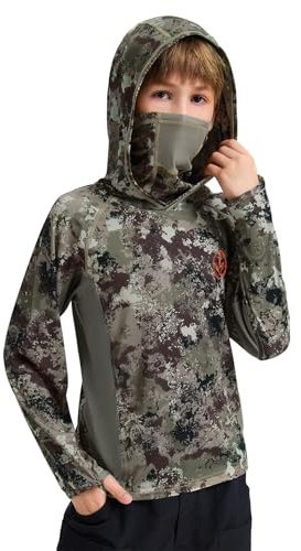 BASSDASH Sweat à capuche de chasse UPF 50+ avec cache-cou, séchage rapide, manches longues, pour la pêche, la randonnée, FS02Y, Camouflage grunge, X-Large