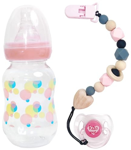 Lawnrden Set di Accessori per Bambole, Bottiglie di Bambole per Bambini e ciucci con Catena di Clip per Ciuccio per Ragazze e Ragazzi