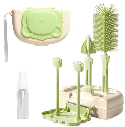 Goupillon Biberon Vert 7 en 1 avec Brosse Biberon Bébé et Goupillon Silicone - Set de Nettoyage Portable Complet - sans BPA