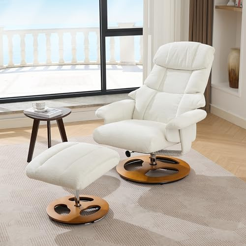 LAKFEW Sillon Relax Reclinable Electrico con Reposapiés, Sillon Relax Girar 360° con Masaje y Función de Calefacción, Sillón Reclinable Butaca Sillones para el Salón, Chenilla, 81x126x111 cm, Blanco