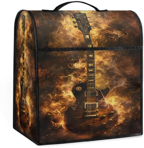 Golden Flame Music Guitar Kitchen Aid Mixer Covers Compatible with 6-8 Quarts Stand Mixer Cover with Pocket Coffee Maker Dust Covers Kitchen Aid Accessories Blender Cover for Tilt Head Bowl Lift