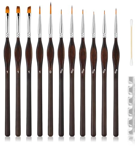 Set di pennelli di precisione, 11 pezzi, per acrilico, olio, acquerello, modellismo, miniature, pittura con numeri e design delle unghie, con scatola portaoggetti, supporto e accessori