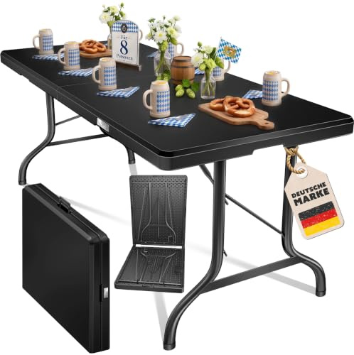 KESSER Tavolo pieghevole per buffet, in plastica, 183 x 76 cm, per giardino, terrazza e balcone, pieghevole, per 6 persone, con maniglia