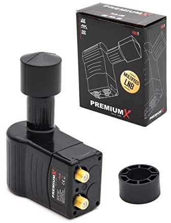 Premium X Rocket Twin LNB - 2Fach - für 2 Teilnehmer - 4K Full HD - mit Wetterschutz für Satellitenschüssel Digital TV Fernseher - Schwarz