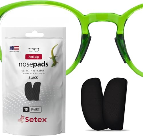 Setex Gecko Grip Naselli Antiscivolo per Occhiali (15 paia neri) - Ultra-Sottile 0,6mm - Fibre Microstrutturate - Presa Ultra Forte e Adesivo Ultra Morbido - 0,6 x 7 x 16mm