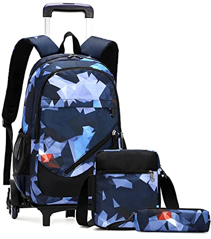 DROFOSREW Schulrucksack mit Rollen Trolley Rucksäcke Schulranzen Kinder Reisen für Mädchen Jungen Schultaschen Schultrolley Kinderrucksäcke mit Federmäppchen