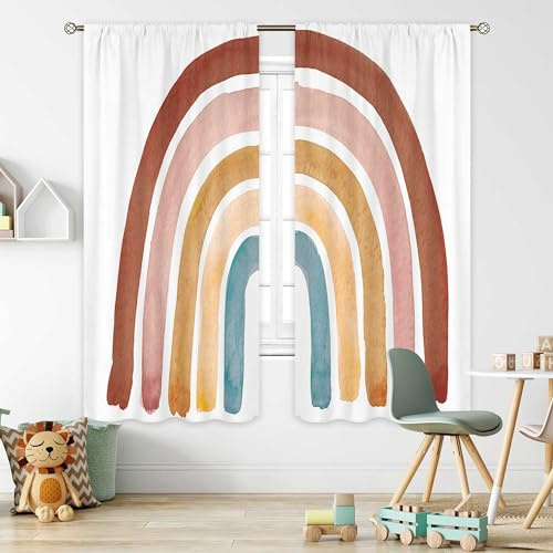 Cinbloo Kids Boho Rainbow Curtains for Baby Girls Boys Bedroom Decor 42Wx63H Inch Rod Pocket Cute Cartoon Colorful Vintage Nursery Children Playroom Classroom Living Room Window Drapes Fabric 2 Panels