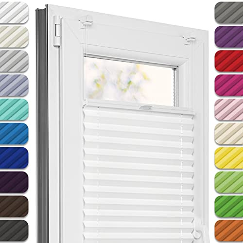 Estika Plissee ohne Bohren, Premium Klemmfix - 50cm Breite x 150cm Höhe - Weiß - Metal Plisseehalter ohne Bohren, Modern Sichtschutz für Fenster, Jalousien Fenster für innen