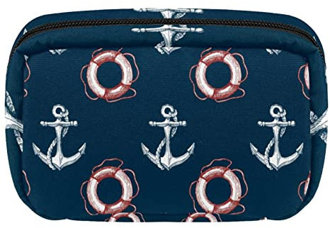 White Ship Anchor Lifebuoy Navy Travel Personalized Makeup Bag Cosmetic Bag Toiletry Bag for Women and Girls