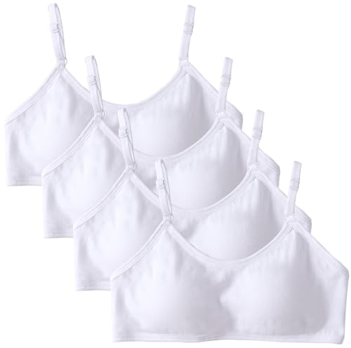 Bysion 4 Pack Girls Sports Bra Training Bras Underwear with Fixed Bust Pad and Adjustable Strap Teenage Girls Crop Top for Kids 12-16 Years