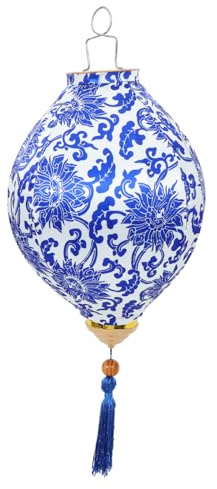 ABOOFAN Lanterne Suspendue Vietnamienne Vintage 37X37 Pouces Étanche Décoration Extérieure Jardin Style Chinois Bleu Blanc Pour Fêtes Et Ambiances Festives