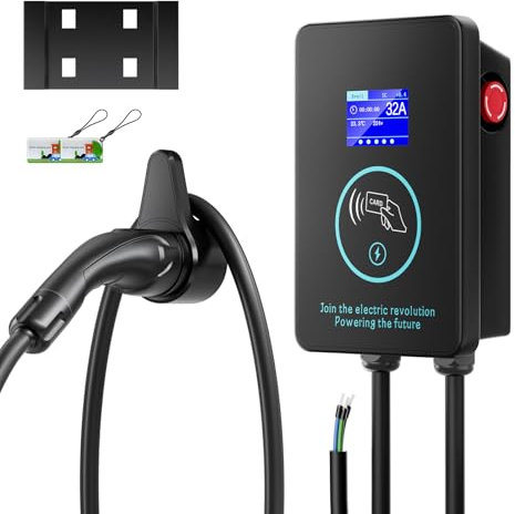 EVJUICION Wallbox 7,4 kw Tipo 2, 8-32A, 0-8H Programmabile Colonnina Ricarica Auto Elettrica con Display LED, Caricabatteria Auto Elettrica con 5 Metri Cavo Tipo 2 Compatibile Model Y/3 altri EV/PHEV