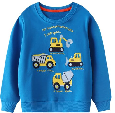 Codkkre Felpa Bambino Pullover Bimbo Dinosauro in Cotone Girocollo Sportivo Sweatshirt Ragazzi Autunno Inverno Felpa Bambini, Veicolo di ingegneria/Blu, 3 Anni