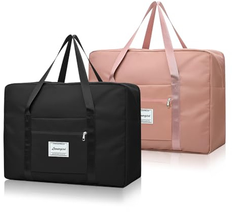 2 Stück Faltbare Reisetasche, Handgepäck Tasche Wasserdicht Leicht, Untersitz Urlaub Reisetasche, Handgepäck Tasche für Frauen, 52x38x19CM Weekender Kliniktasche Geburt Koffer (2PCS, L-52x38x19CM)
