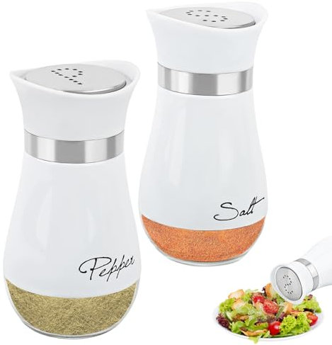 Saliere et poivriere de table set, 2 PCS Salières et Poivrières à fond en verre - Blanc, 120 ML Salieres et Poivrieres - Pour Cuisine, Barbecue en Plein Air, Barbecue, Camping-car