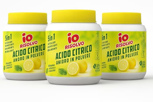 Io Risolvo Acido Citrico Anidro in Polvere – 5 in 1 Anticalcare, Disincrostante, Brillantante – Rimuove Germi e Batteri – Confezione da 1/2/3 Pezzi – Uso Domestico e Lavastoviglie (3)