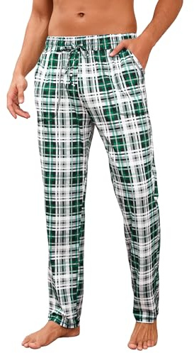 Demegimi Pantalon Pijama Hombre Invierno Algodón Pantalones Casuales Pantalón de Dormir de Cuadro en Casa Suave Comodo