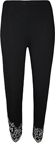 GOSTYLES® Womens Slim Fit Sparkly Sequin Beaded Leggings, Ladies Flower Petal Scallop Design Soft Stretch Party Wear Trousers Pants (Black, 16-18)