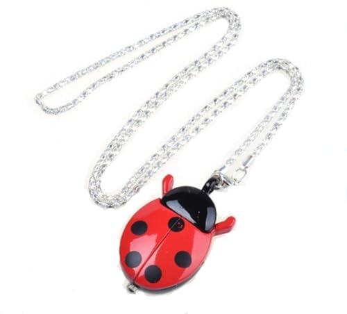 Vavna New Absolute Fancy Ladybug Vintage Quartz Animal Pocket Necklace Watch, Long Chain Sweater Pendant Necklace Watch, for Women Men Pendant Gift (Red)