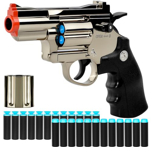Toy Gun Foam Blaster Soft Bullet Toy Revolver, EVA Safety Soft Bullets Educational Shooting Game Toys,a Surprise Gift for Boys Teens Birthday Christmas（Electroplated Silver）