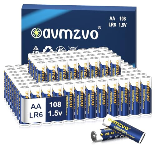 avmzvo batterier AA LR6, 108 stycken, 1,5 V batterier alkalisk, hållbar kraft, kraftfull, kan användas för leksaker, väckarklockor och andra elektroniska enheter 【10 års garanti】