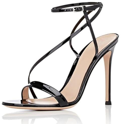 MiaZane Sandali Stiletto Incrociati Donna Punta Aperta Cinturino alla Caviglia Tacco Alto Scarpe da Sera con Design a Fascette Tagliato per Eventi Serali e Moda da Passerella,Nero,39 EU