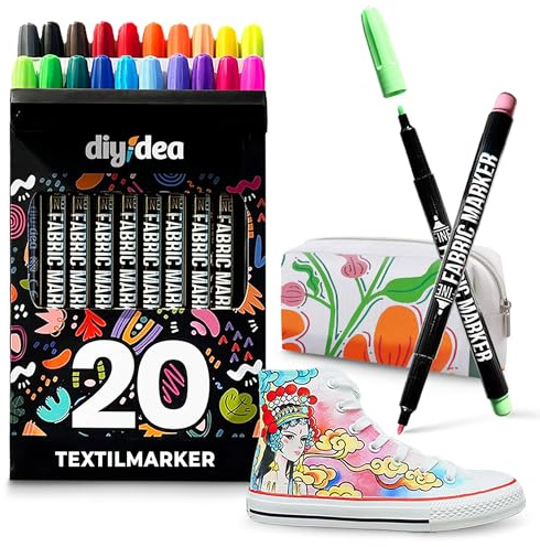 DIYIDEA Pennarelli per Tessuti 20 Colori Permanenti Non Tossici