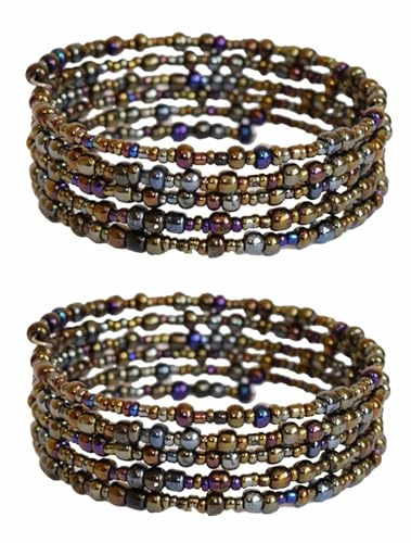 Tembo Crafts - Set of 2 Handmade Beaded Bracelets - Different Shades of Metallic Brown
