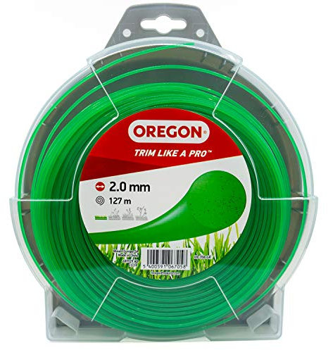 Oregon Trimmerfaden für Rasentrimmer, Ersatz Mähfaden 2mm für Motorsensen & Freischneider, Universal Freischneider Zubehör, Runder Allzweck Trimmerfaden 2mm x 127m Spule, Grün (69-358-GR)