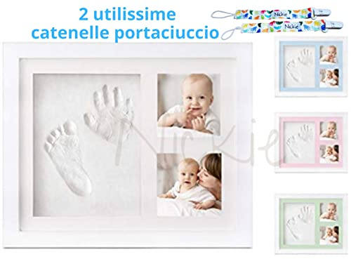NICKIE Cornice impronte neonato - Kit impronta neonati 4 colorazioni in regalo - Quadretto impronte neonate da parete e da tavolo - Idea regalo per nascita bambino e bambina - Set impronte neonata