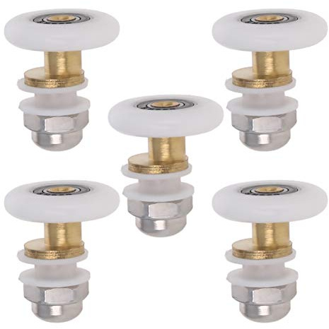 MroMax 27mm Dia Shower Door Wheels Sliding Glass Door Pulleys Replacement Bearing Rollers for Sliding Door Wheels Runner Shower Cabin Spa Room White&Golden 5Pcs