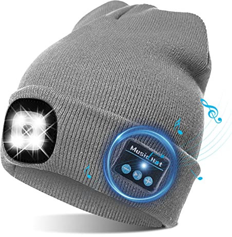 TAGVO Bluetooth 5.0 Cappello Berretti LED, Altoparlante Stereo Incorporato e Microfono, Inverno Caldo Lavorato a Maglia Senza Fili Bluetooth Cuffia Musica Lavabile Cappello per Corsa per Uomo Donna